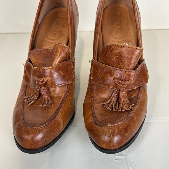 Born Brown Leather Heeled Loafers with Vintage Charm - Picture 10 of 10